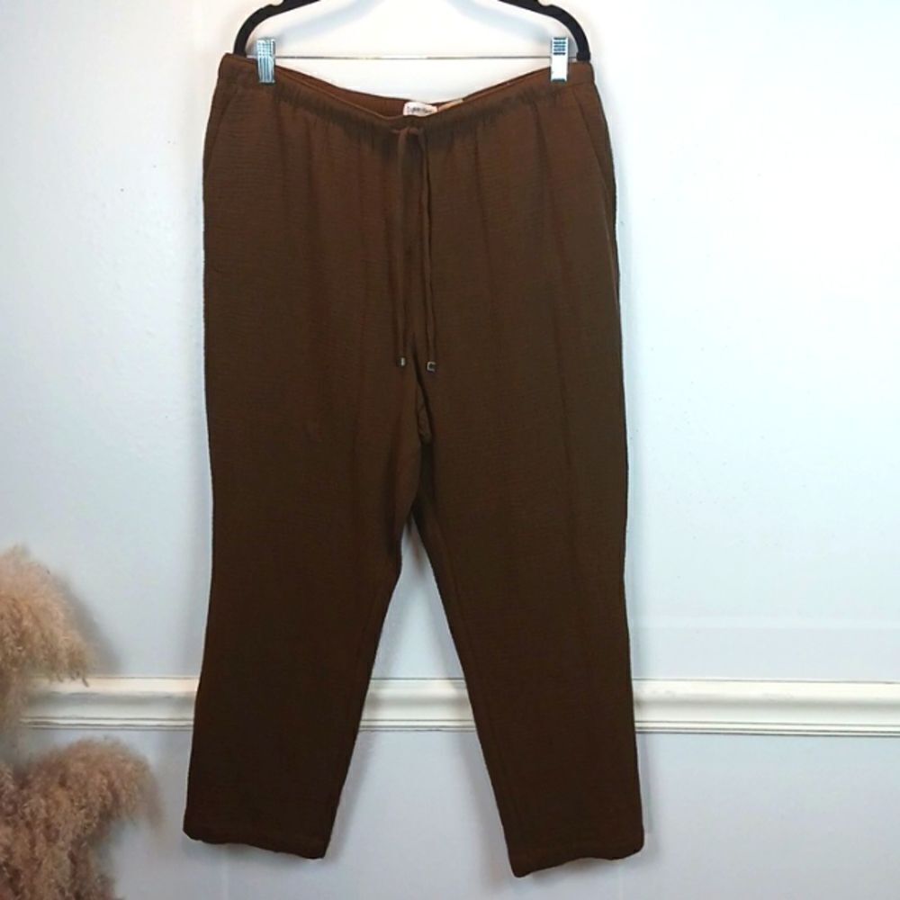 CALVIN KLEIN 100% cotton brown relaxed fit drawstring pants size large